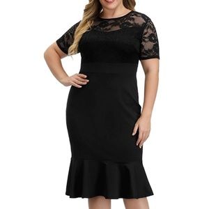 Women‘s Plus Size Sexy Lace Short Sleeve Dresses